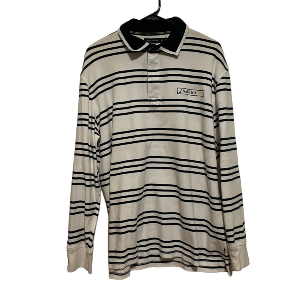 Nautica Striped Long Sleeve Polo Size XL